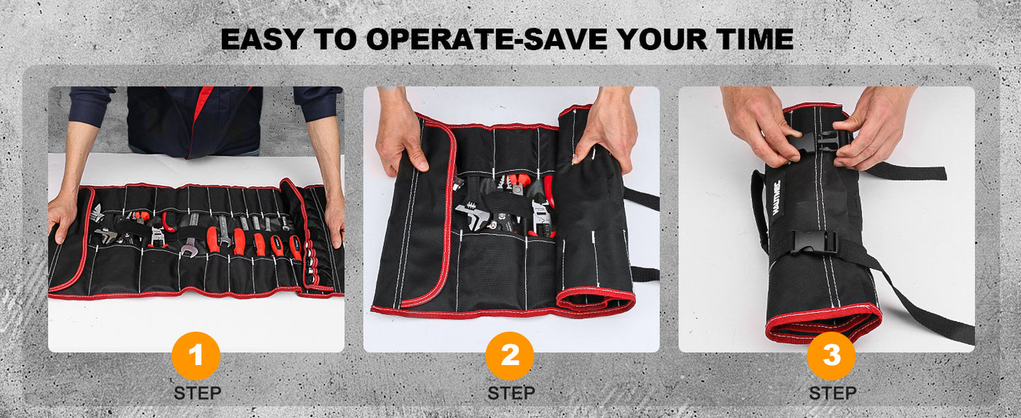 HAUTMEC 600D Tool Roll Bag, 32-Pocket Wrench Organizer, Multi-purpose Tool Roll Up Bag, Large Space Military Tool Bag HT0069-TB