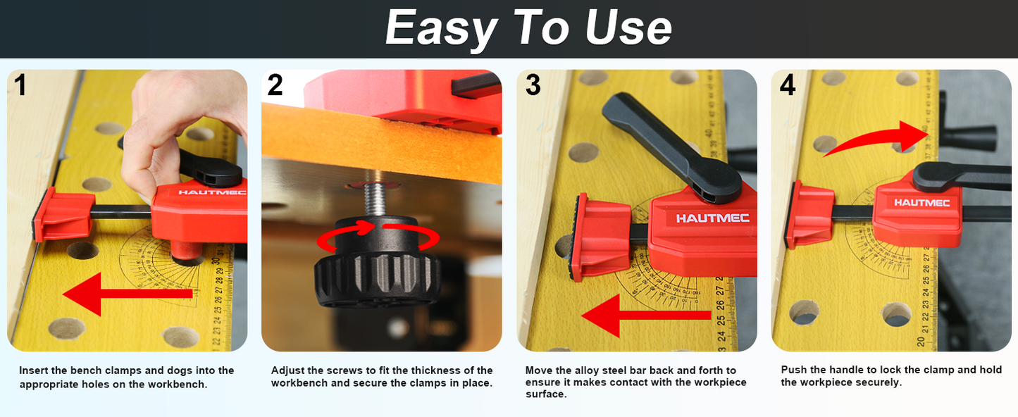 HAUTMEC Quick-Change Clamping Elements, Adjustable Desktop Bar Clamps, Bench Dog Clamps for Woodworking HT0276-CL