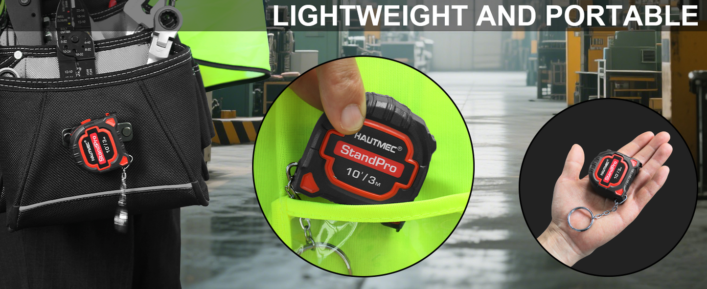 HAUTMEC 3 Pc Small Tape Measure, Mini Tape Measure, Keychain Tape Measure, Metric and Imperial Scales, Retractable Pocket Tape Measure Suitable for Homeowners, HT0252