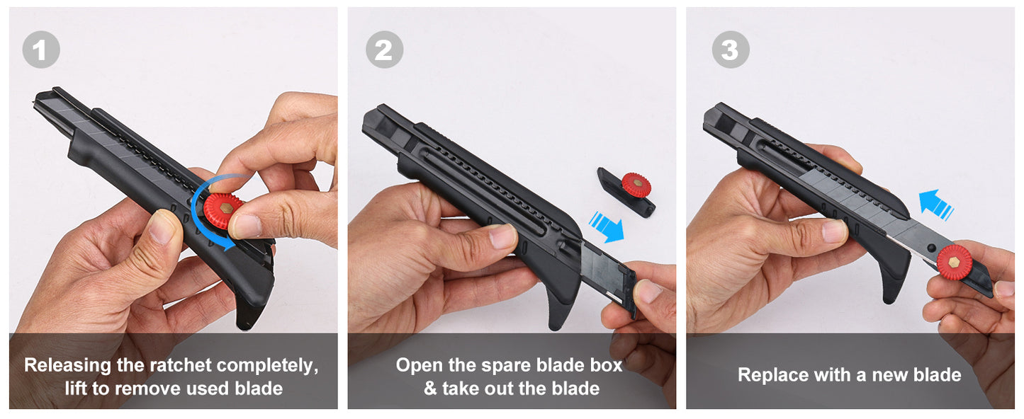 HAUTMEC 18mm Heavy Duty Utility Knife with Multi-Pick, Snap Off Ultra-Sharp Black Retractable Box Cutter, Ratchet & Soft-grip Cutter HT0248-KN