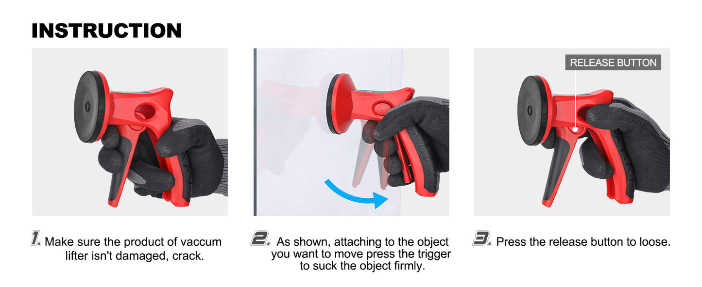 HAUTMEC 2 Pack Pistol Grip Suction Cup – Compact Suction Lifter with Quick Release Lever, One-Handed Operation for Tile, Glass, Stone & More – HT0439