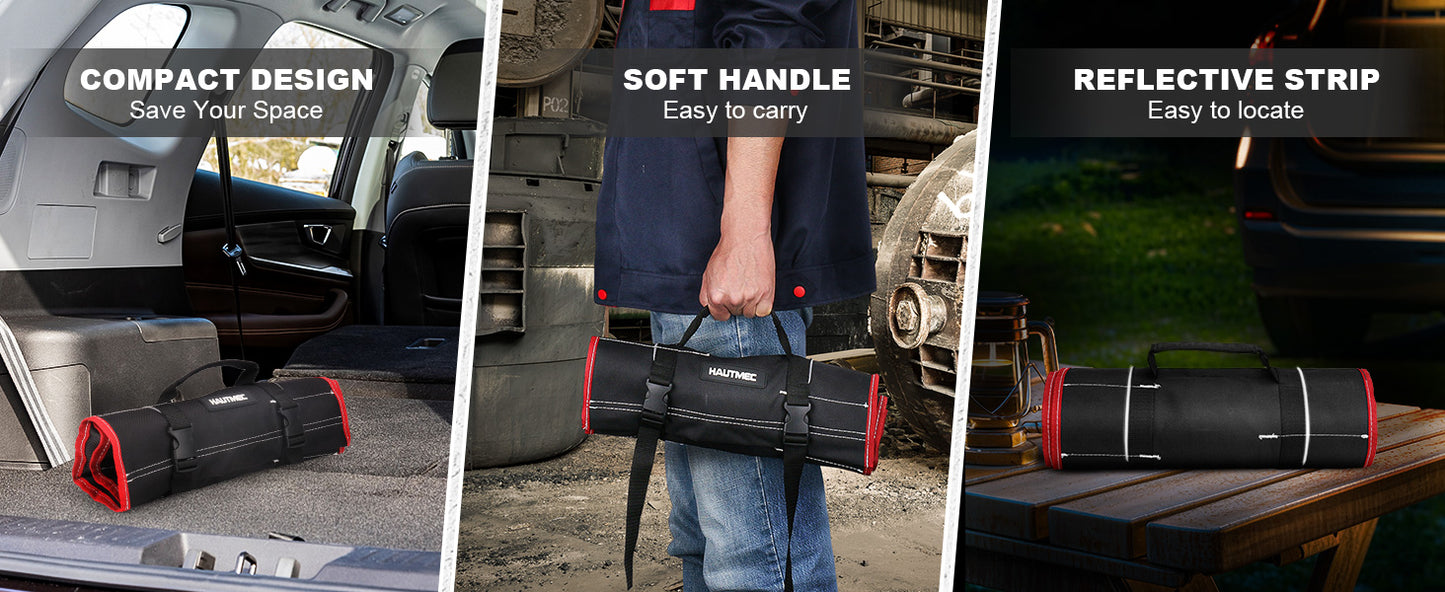 HAUTMEC 600D Tool Roll Bag, 32-Pocket Wrench Organizer, Multi-purpose Tool Roll Up Bag, Large Space Military Tool Bag HT0069-TB
