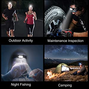 HAUTMEC Headlamp Rechargeable LED Headlamps for Adults 230° Wide Beam with Adjustable Headband for 150 Lumens Head Lamp Waterproof Motion Sensor Head Lights for Running,Fishing,Hiking,Camping HT0218