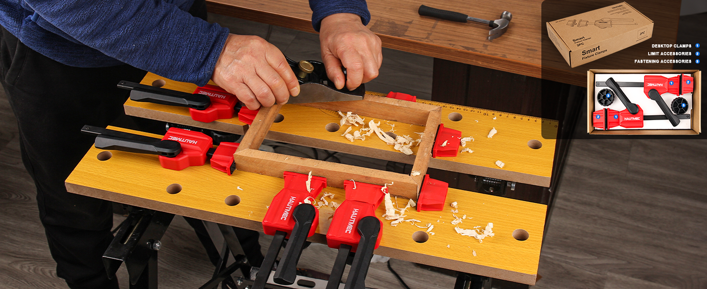 HAUTMEC Quick-Change Clamping Elements, Adjustable Desktop Bar Clamps, Bench Dog Clamps for Woodworking HT0276-CL