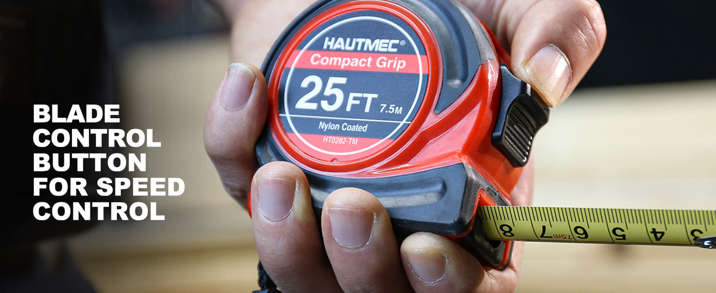HAUTMEC Tape Measure 25Ft with Fraction 1/8,Double Side Metric and Inches Tape,Retractable Tape Measure,Magnetic Hook and Compact Case for Construction, Carpenter, Professionals HT0282-TM