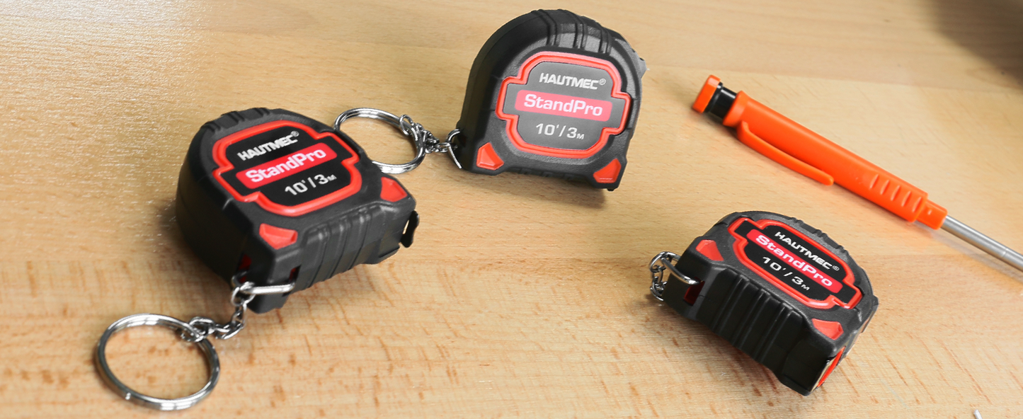 HAUTMEC 3 Pc Small Tape Measure, Mini Tape Measure, Keychain Tape Measure, Metric and Imperial Scales, Retractable Pocket Tape Measure Suitable for Homeowners, HT0252