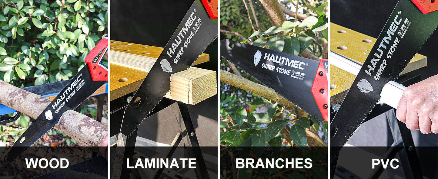 HAUTMEC 14 Inch Hand Saw, Pro Fine-Cut Handsaw with 11 TPI Anti-Rust SK5 Blade for Cutting Wood, Laminate, PVC, Heavy-Duty Wood Saw with Non-Slip Ergonomic Handle – HT0301 Sharp Stone Series