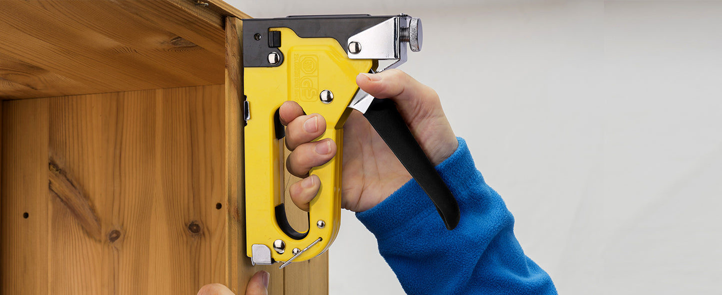 HAUTMEC 3-in-1 Heavy Duty Staple Gun Kit – Chromed Steel Upholstery Stapler with 600 Staples, Quick-Jam Clear, Adjustable Driving Force & Rapid Loading – HT0430