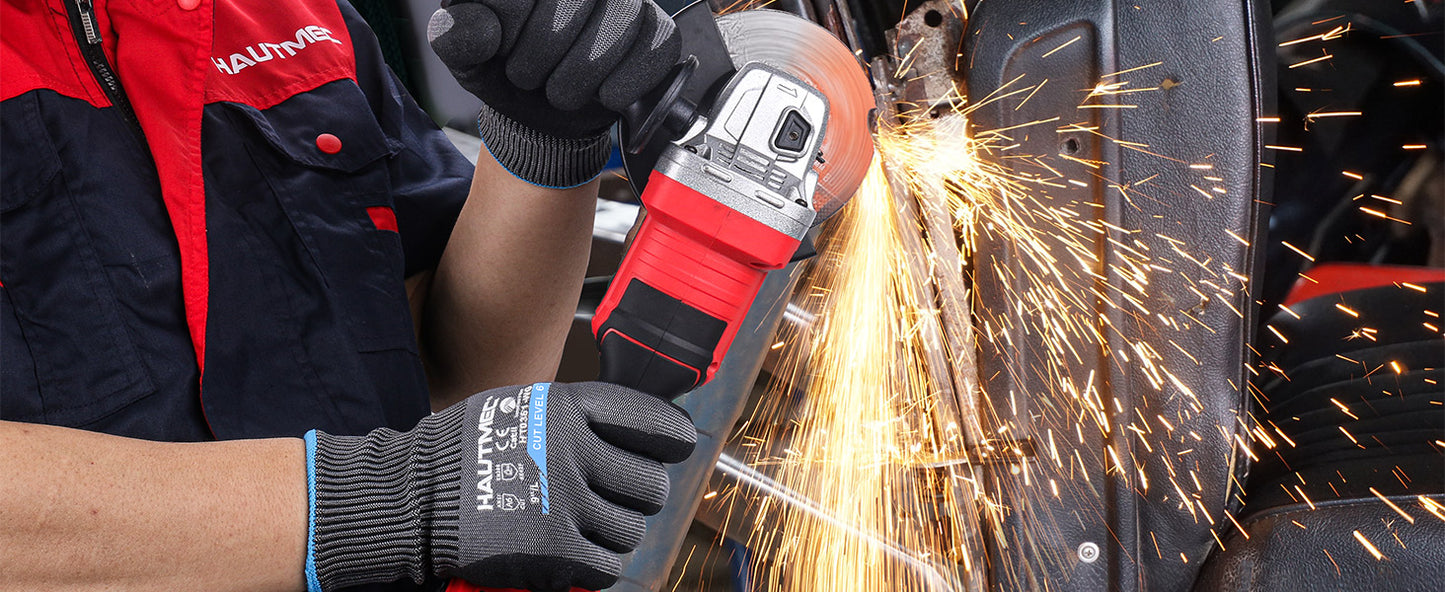 HAUTMEC InnoFlex Cut Resistant Work Gloves A6 Cutting Gloves, High-Dexterity Nitrile Dipped, Touchscreen, 13 Gauge Knit Reinforced Nitrile Coating Cut Proof Gloves for Men for Construction, Manufacture, Garden, Fishing, Garden(L) HT0381
