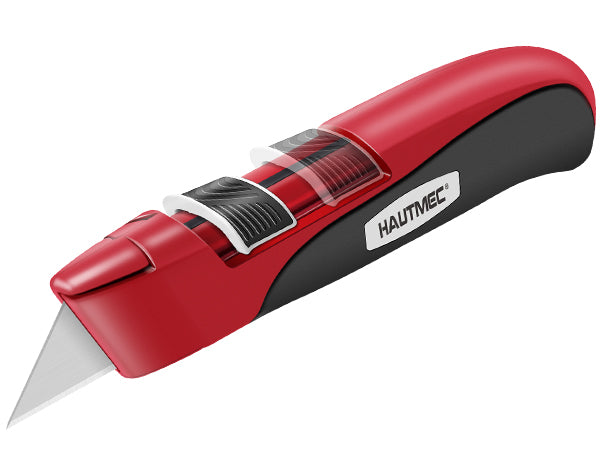 HAUTMEC Safety Self Retractable Utility Knife, Professional Heavy Duty Box Cutter With Extra 3 Black Sk2H Blades, Tool-free Blade Change, Safety Knife for Work HT0414-KN