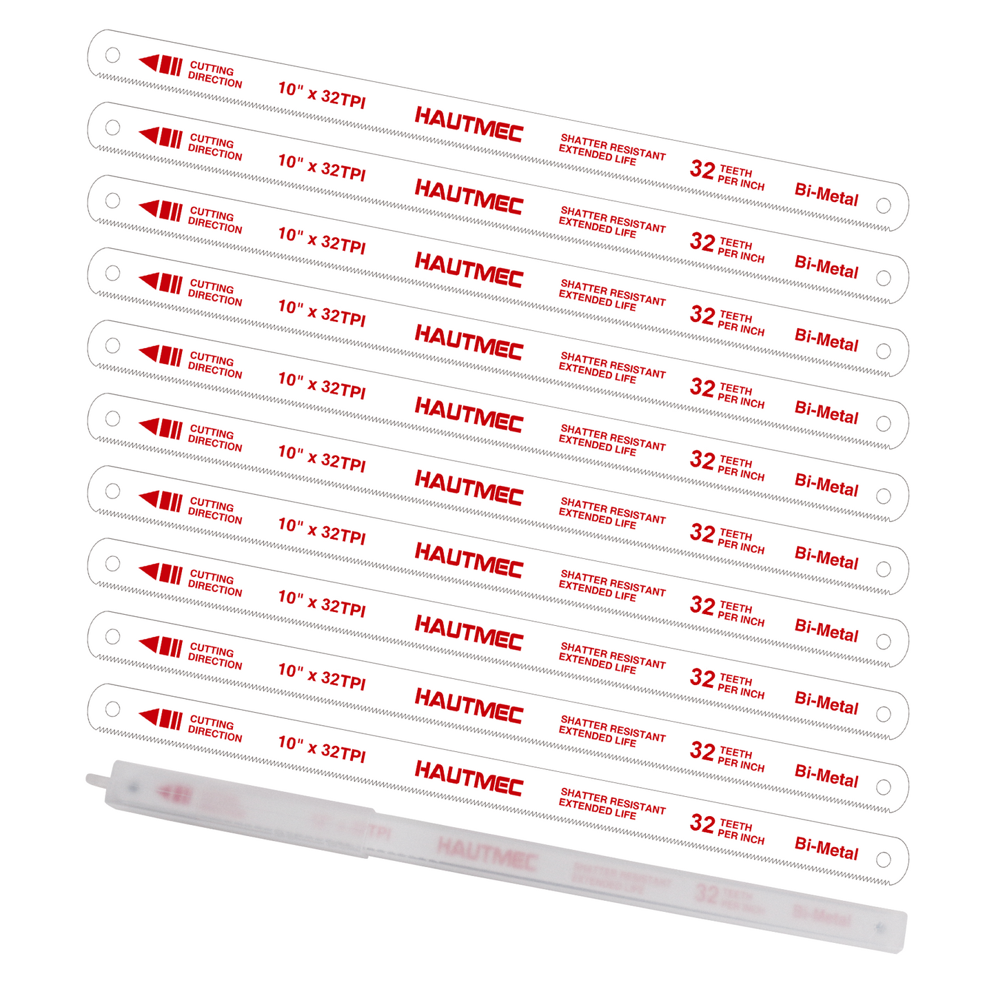 HAUTMEC 10" Hacksaw Blades Replacement Bi-Metal(10 Pack) 32 TPI High Speed Steel Grounded Teeth HT0121-CT