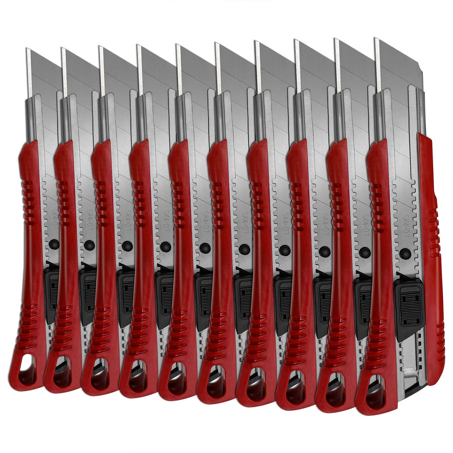 HAUTMEC 10PCS 25mm Extra Heavy-Duty SK4 Utility Knife, 3pcs blade Snap-off Retractable Box Cutter, Auto-lock Mechanism, Blade Storage Design HT0080-10PC
