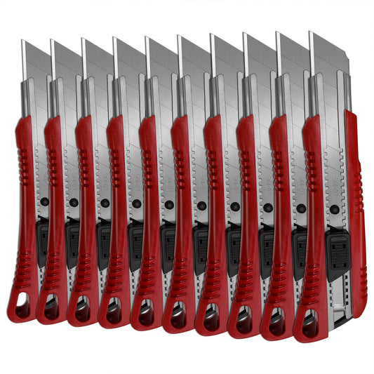 HAUTMEC 10PCS 25mm Extra Heavy-Duty SK4 Utility Knife, 3pcs blade Snap-off Retractable Box Cutter, Auto-lock Mechanism, Blade Storage Design HT0080-10PC