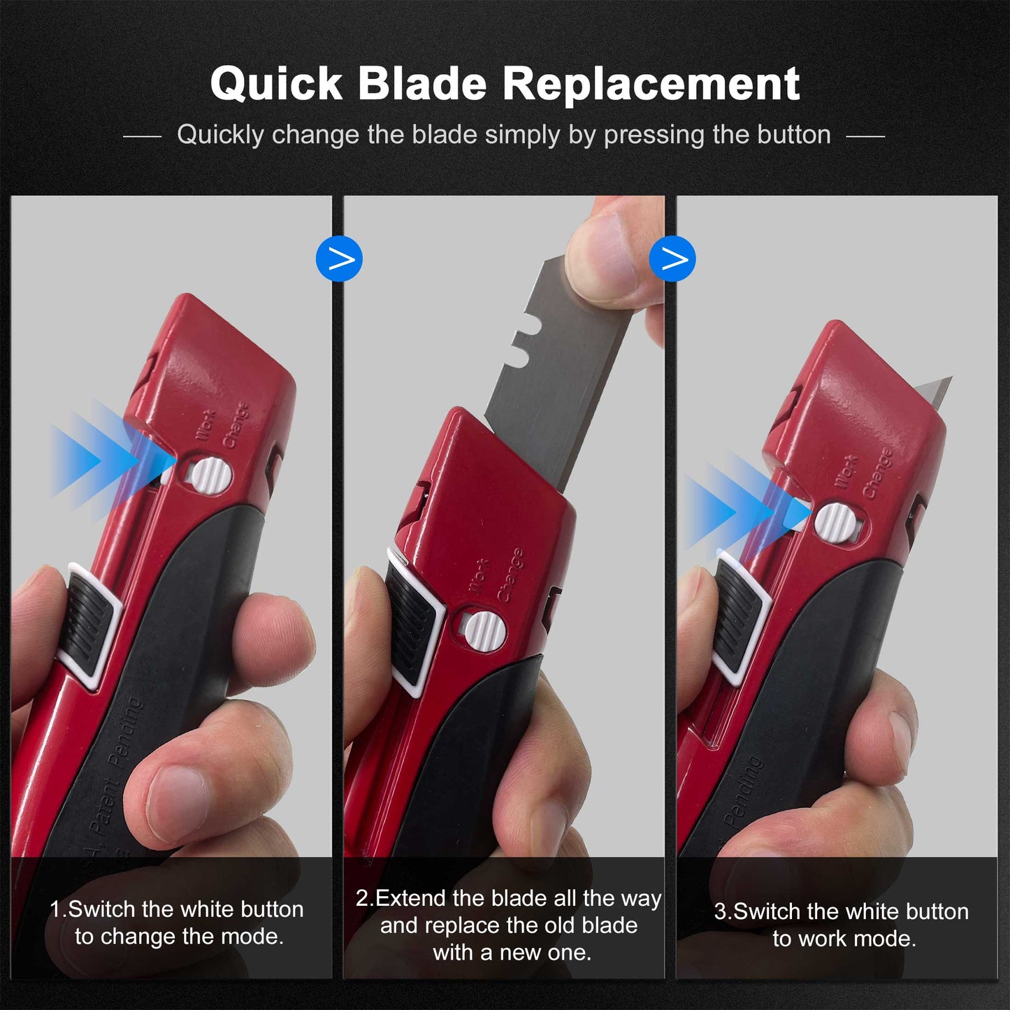 HAUTMEC High Safety Utility Knife With Double Self-Retraction Mechnism, Automatic Blade Retraction After Cuts & Self-retraction by Release Push Button, Self-retracting Box Cutter HT0195-KN