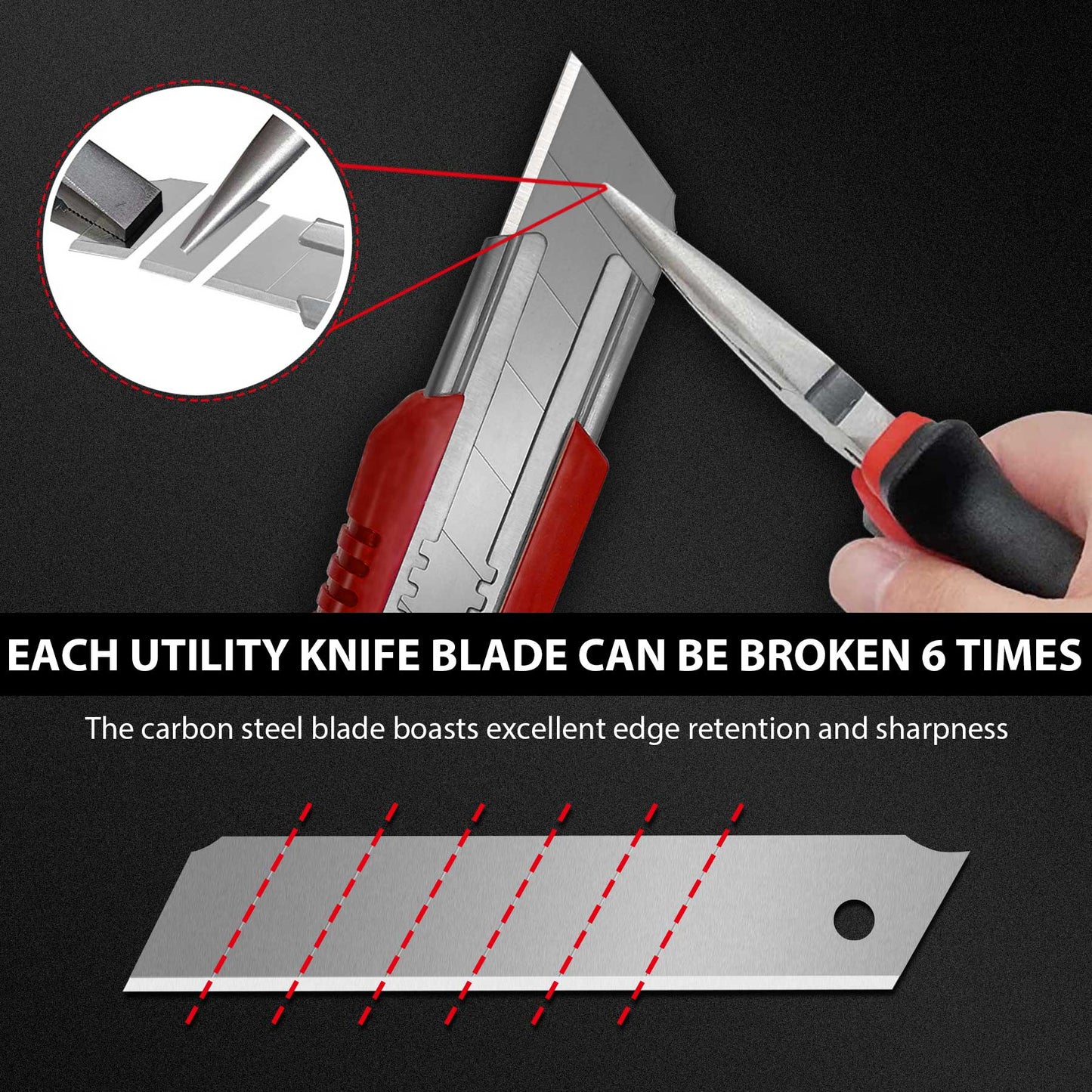 HAUTMEC 25mm Extra Heavy-Duty Utility Knife, Snap-off Retractable Box Cutter with 3pcs Sharp Blades, Auto-lock Mechanism, Sturdy Body HT0080-KN