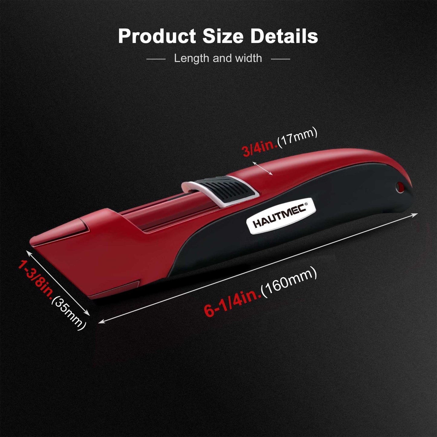 HAUTMEC High Safety Utility Knife With Double Self-Retraction Mechnism, Automatic Blade Retraction After Cuts & Self-retraction by Release Push Button, Self-retracting Box Cutter HT0195-KN