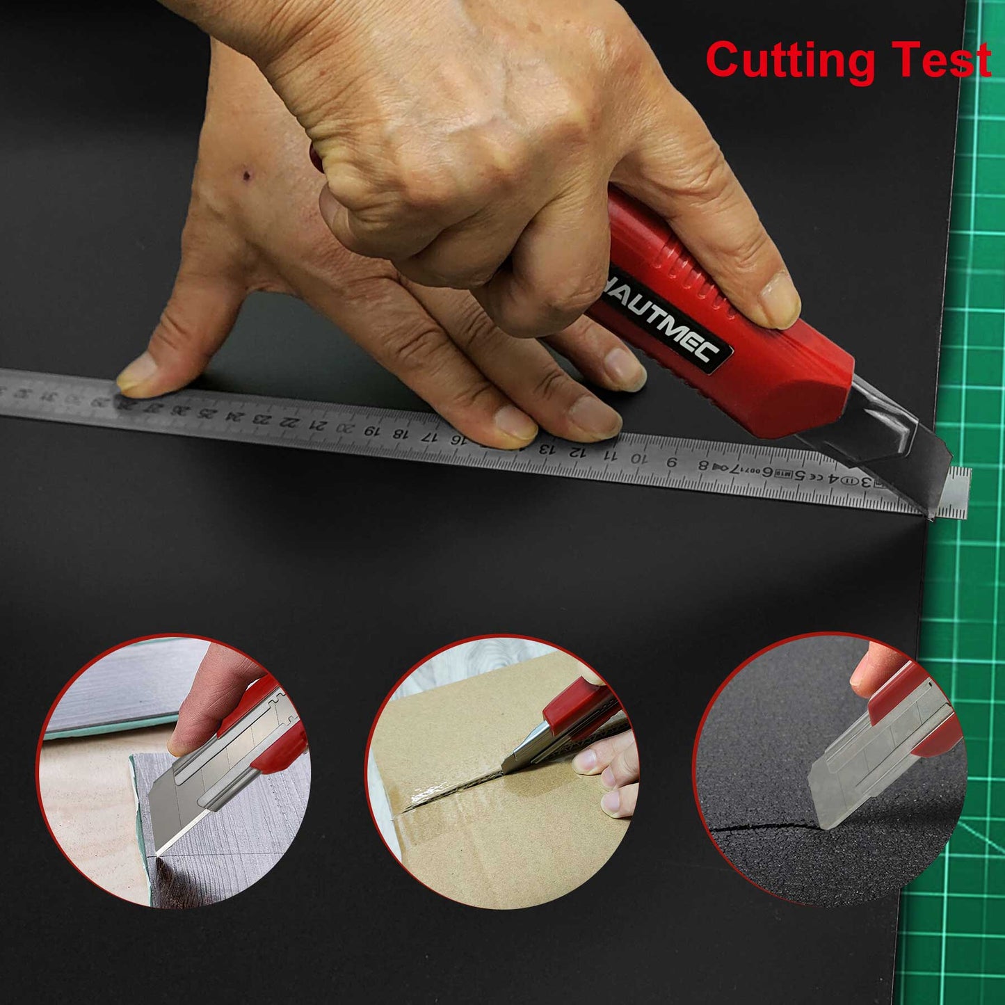 HAUTMEC 2PCS 25mm Extra Heavy-Duty SK4 Utility Knife, 3pcs blade Snap-off Retractable Box Cutter, Auto-lock Mechanism, Blade Storage Design HT0080-2PC