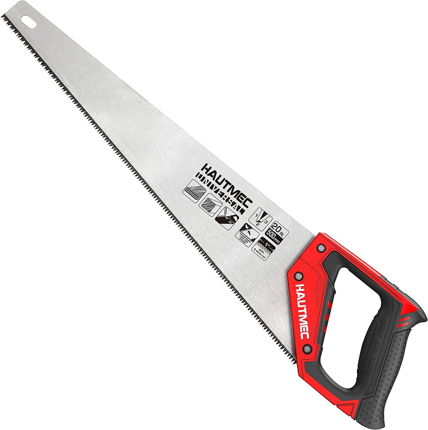 HAUTMEC 20 in. Pro Hand Saw, 8 TPI/9 PPI Universal-Cut Soft-Grip Hardpoint Handsaw HT0025-SA
