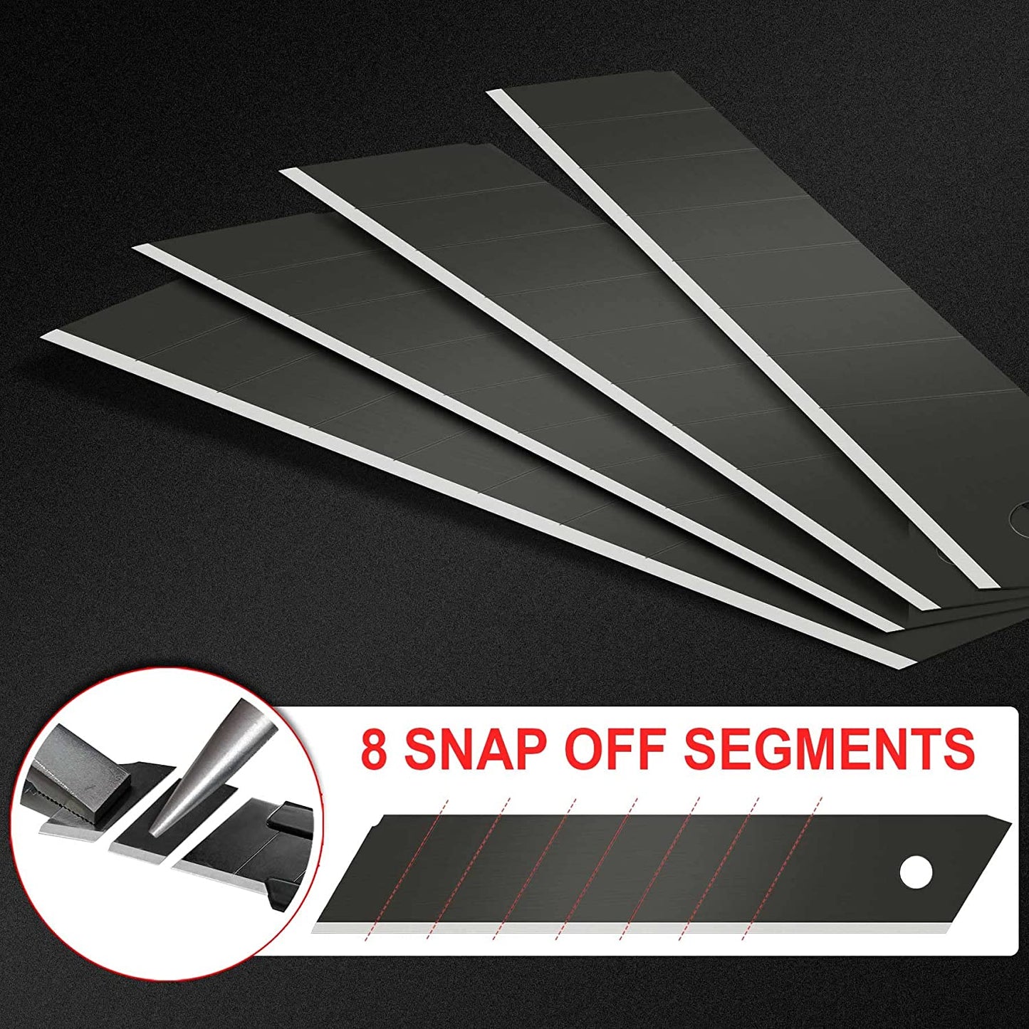 HAUTMEC 20PCS 18mm SK2H Ultra Sharp Snap Off Blades, Retractable Black Utility Knife Replacement Blades, Sharper SK2H Heavy Duty Blades, Creative Safety Box, for Box, Carpet, Rope HT0144-20PC