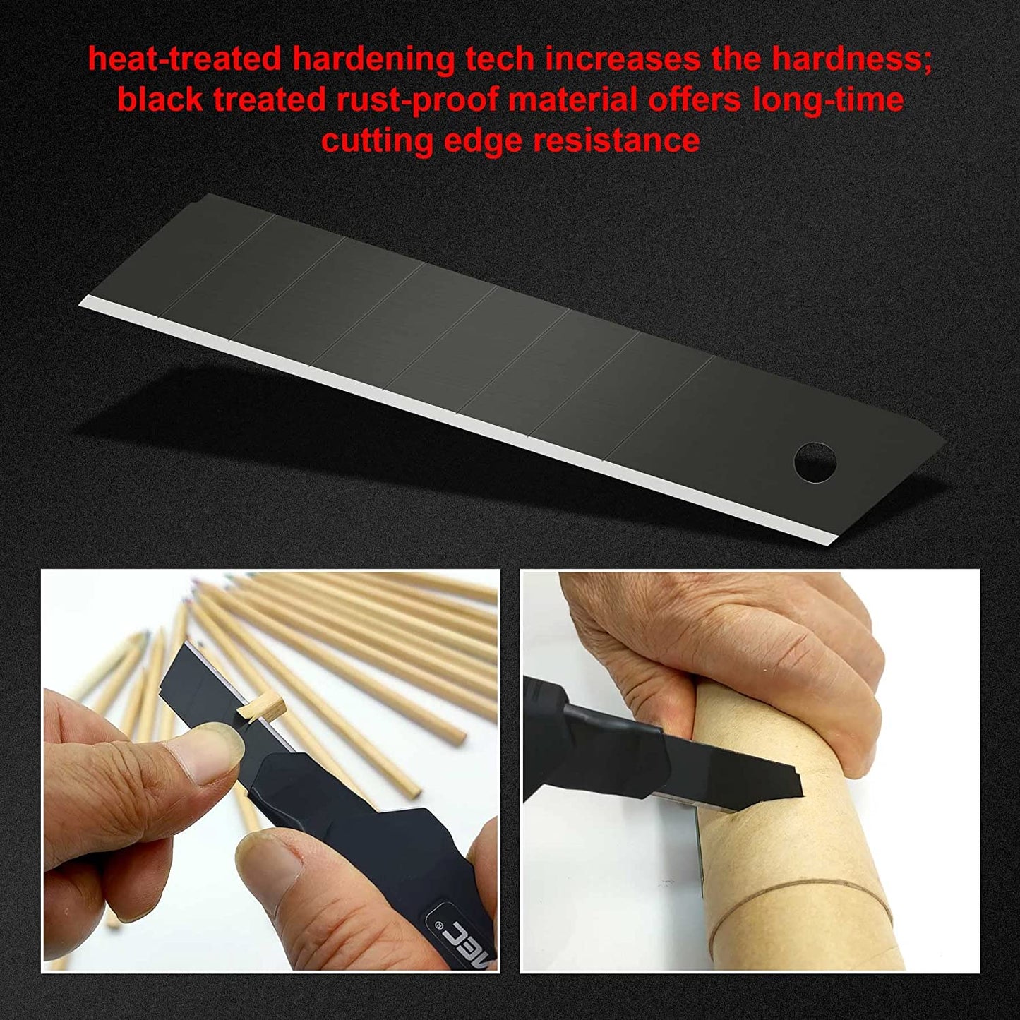 HAUTMEC 40PCS 18mm SK2H Ultra Sharp Snap Off Blades, Retractable Black Utility Knife Replacement Blades, Sharper SK2H Heavy Duty Blades, Creative Safety Box, for Box, Carpet, Rope HT0144-40PC