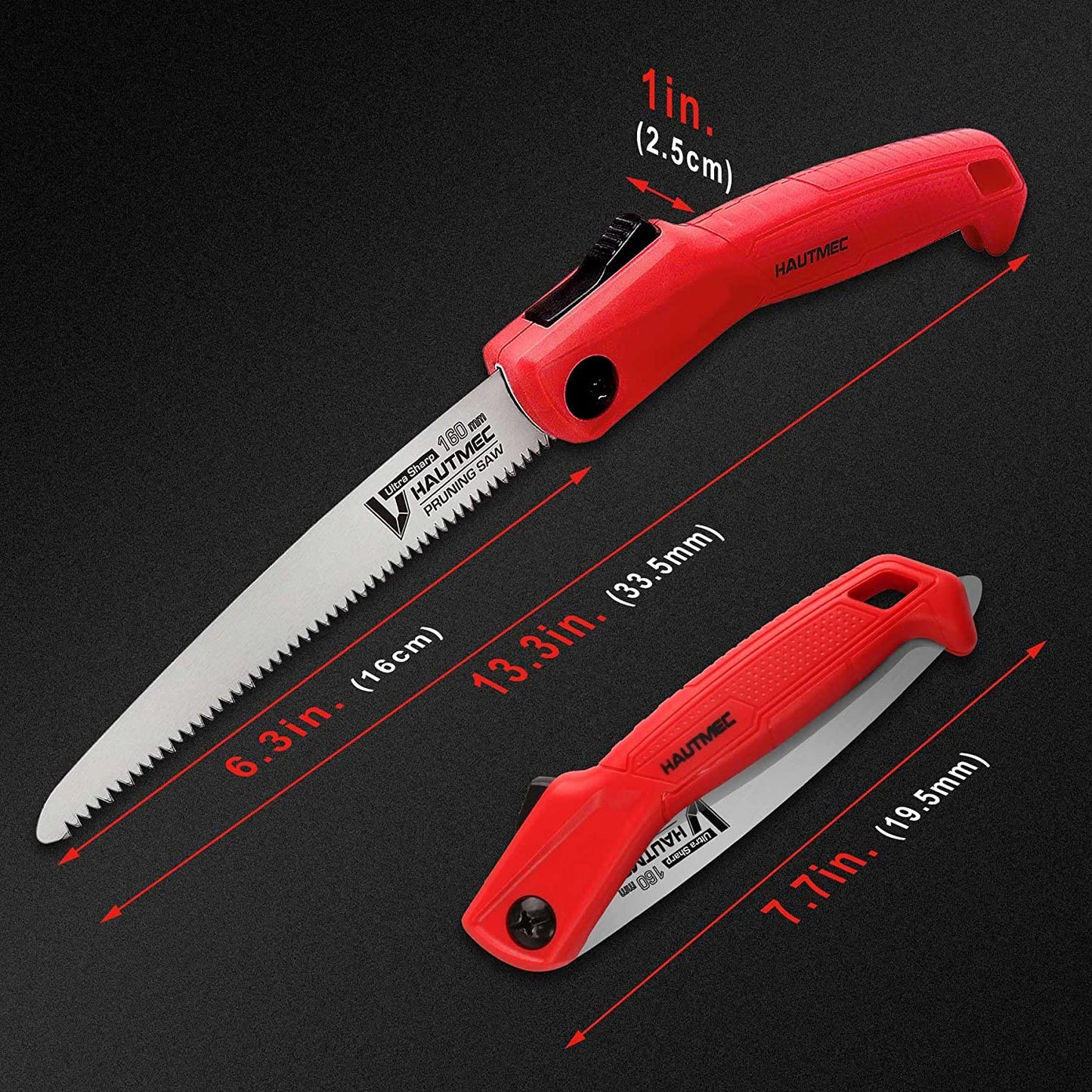 HAUTMEC 6 inch Folding Saw, Heavy Duty Single-Hand Ergonomic Hand Saw, Curved Razor Tooth Sharp Blade for Wood, Camping, Tree Trimming, Dry Wood, Pruning HT0134-PS