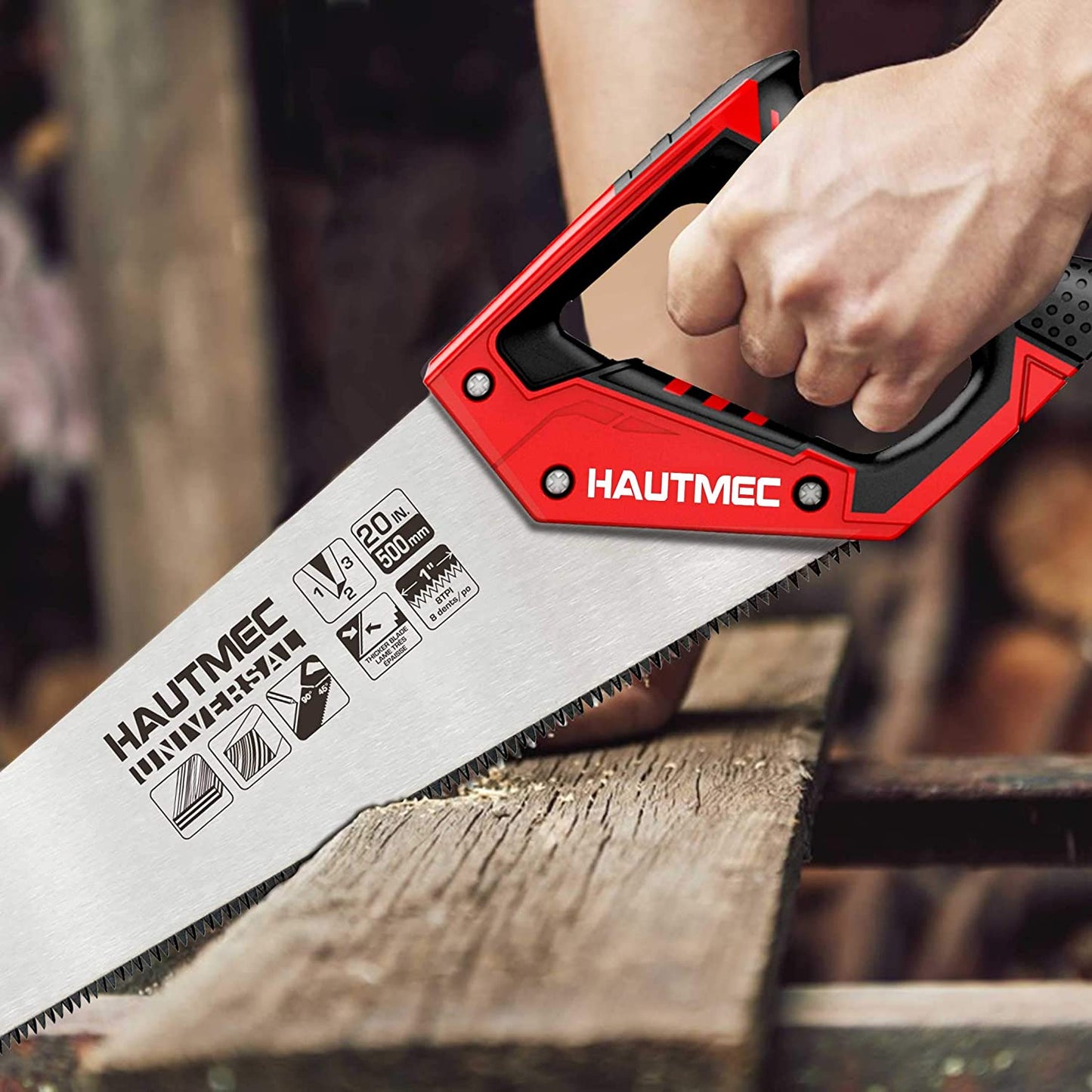 HAUTMEC 20 in. Pro Hand Saw, 8 TPI/9 PPI Universal-Cut Soft-Grip Hardpoint Handsaw HT0025-SA