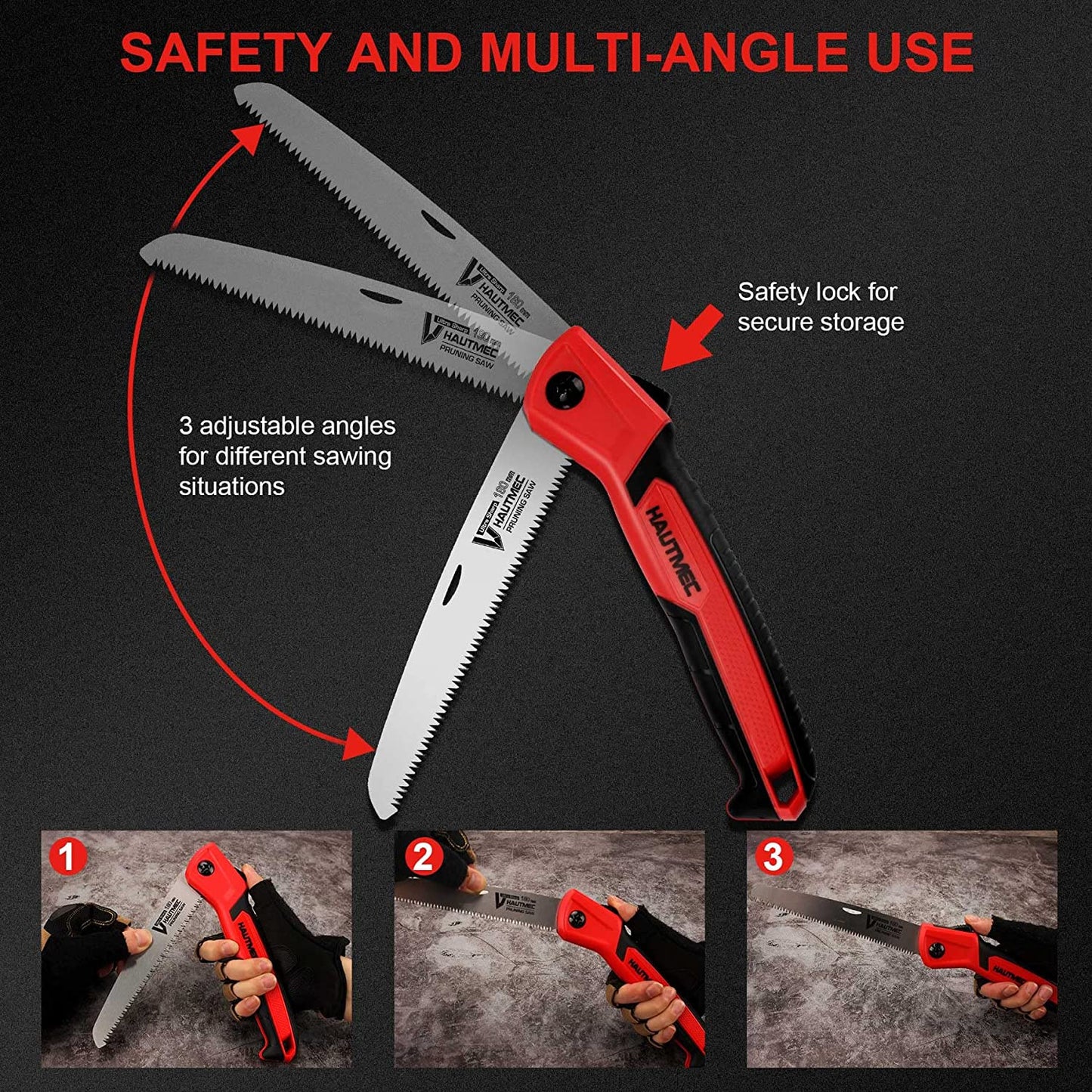 HAUTMEC 7 inch Folding Saw, SK-5 Steel and Triple-ground Teeth, Heavy Duty Single-Hand Blade Hand Saw for Wood Camping, Dry Wood Pruning Saw, for Garden Camping, Hunting and Bushcraft HT0135-PS