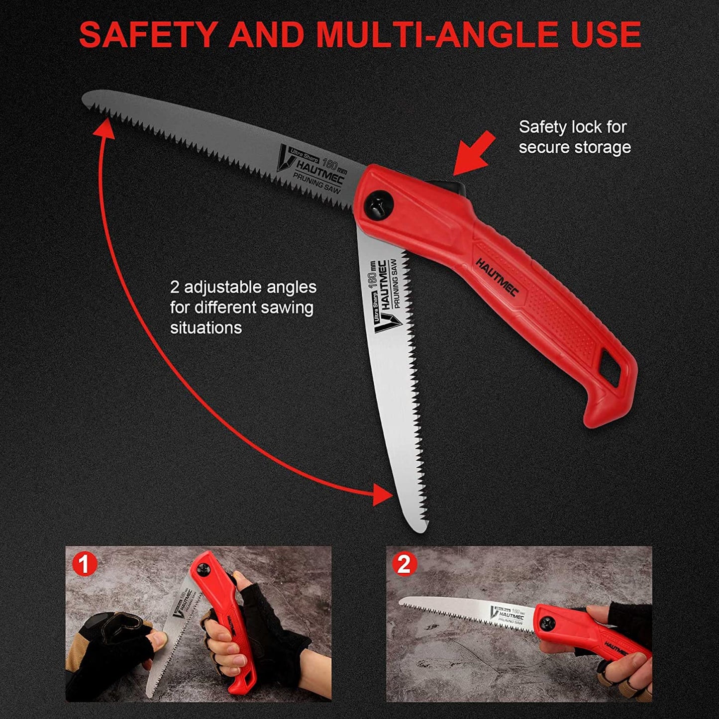 HAUTMEC 6 inch Folding Saw, Heavy Duty Single-Hand Ergonomic Hand Saw, Curved Razor Tooth Sharp Blade for Wood, Camping, Tree Trimming, Dry Wood, Pruning HT0134-PS