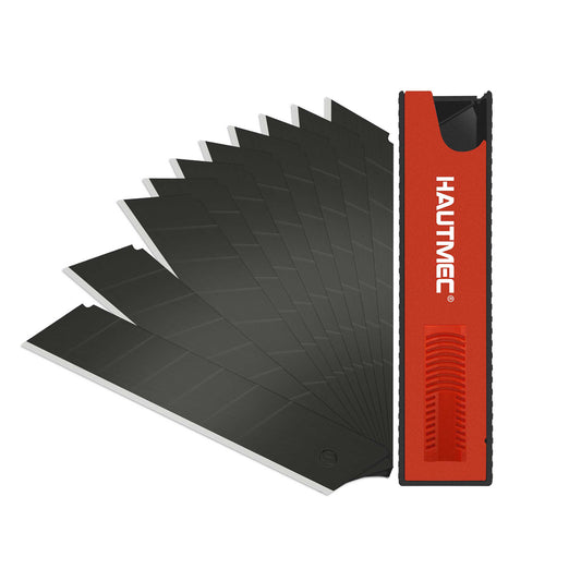 HAUTMEC 25mm SK2H Ultra Sharp Snap Off Blades, Professional Retractable Utility Knife Replacement Blades (1PACK of 10pcs), Creative Safety Box, for Industrial or Construction Applications HT0082-BL