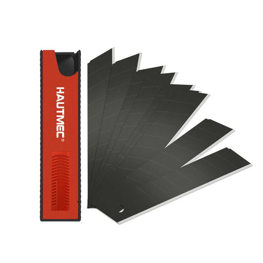 HAUTMEC 10pcs 18mm SK2H Ultra Sharp Snap Off Blades, Retractable Black Utility Knife Replacement Blades, Sharper SK2H Heavy Duty Refill Blades, Creative Safety Box, for Box, Carpet, Rope HT0144-BL